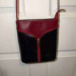 Italian Leather Elegant Black & Red Crossbody Bag